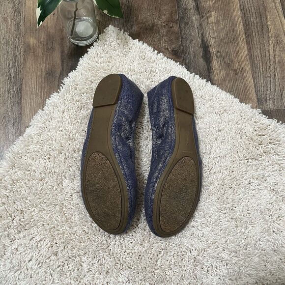 Lucky Brand Size 8 Metallic Blue Canvas Slip-On Emmie Ballet Flats - Picture 4 of 7